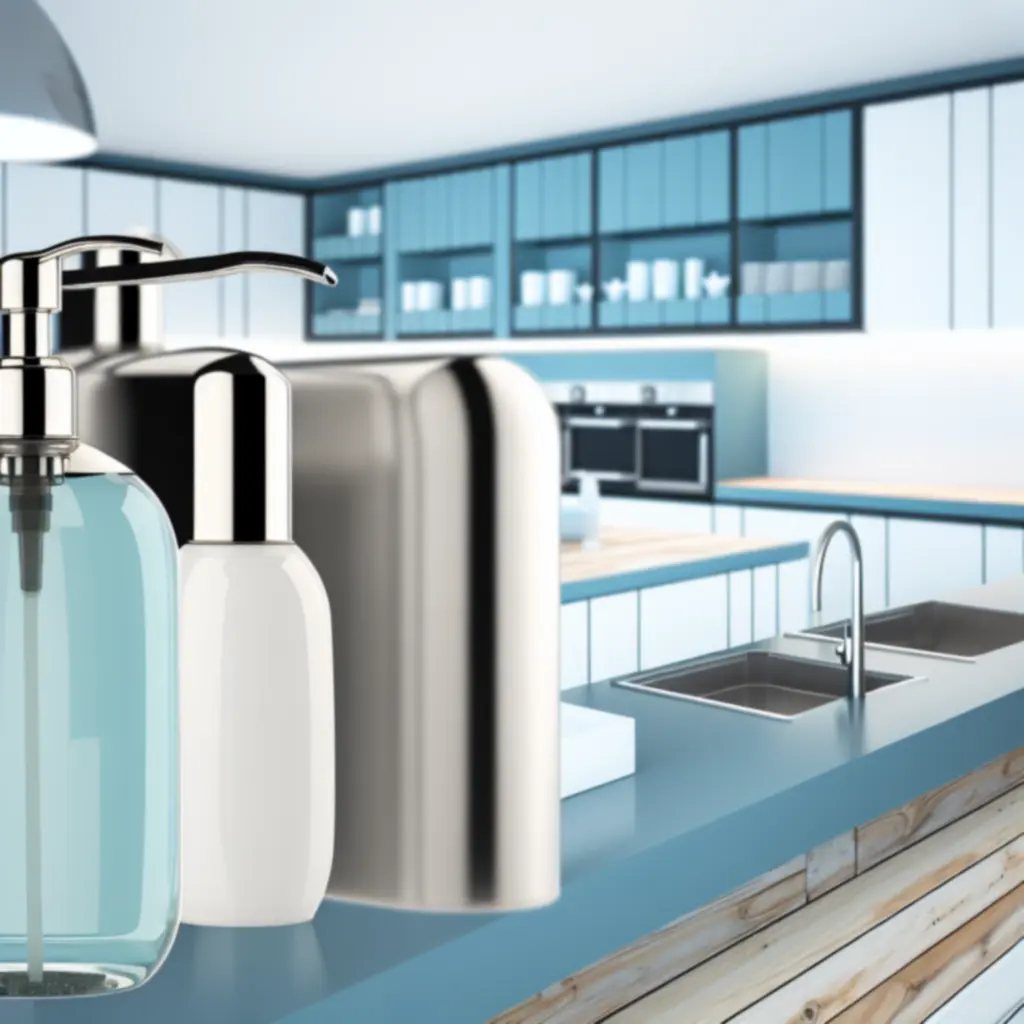 Nowoczesne dozowniki Asamd ustawione w minimalistycznej kuchni