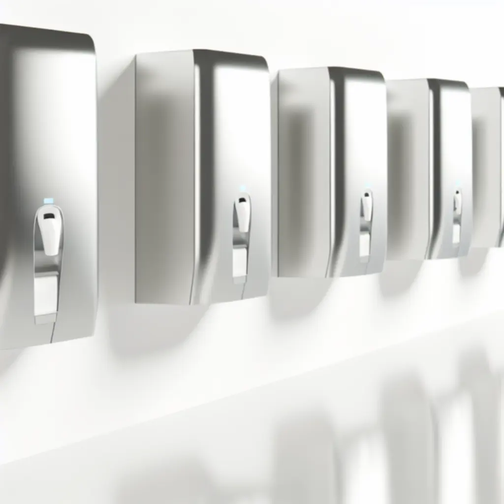 Zestaw produktów Asamd — dozowniki automatyczne na białym tle