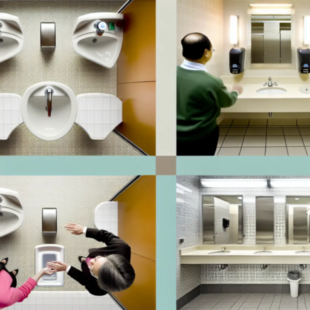 Zestaw ikon i scen użytkowania dozowników w różnych środowiskach higienicznych